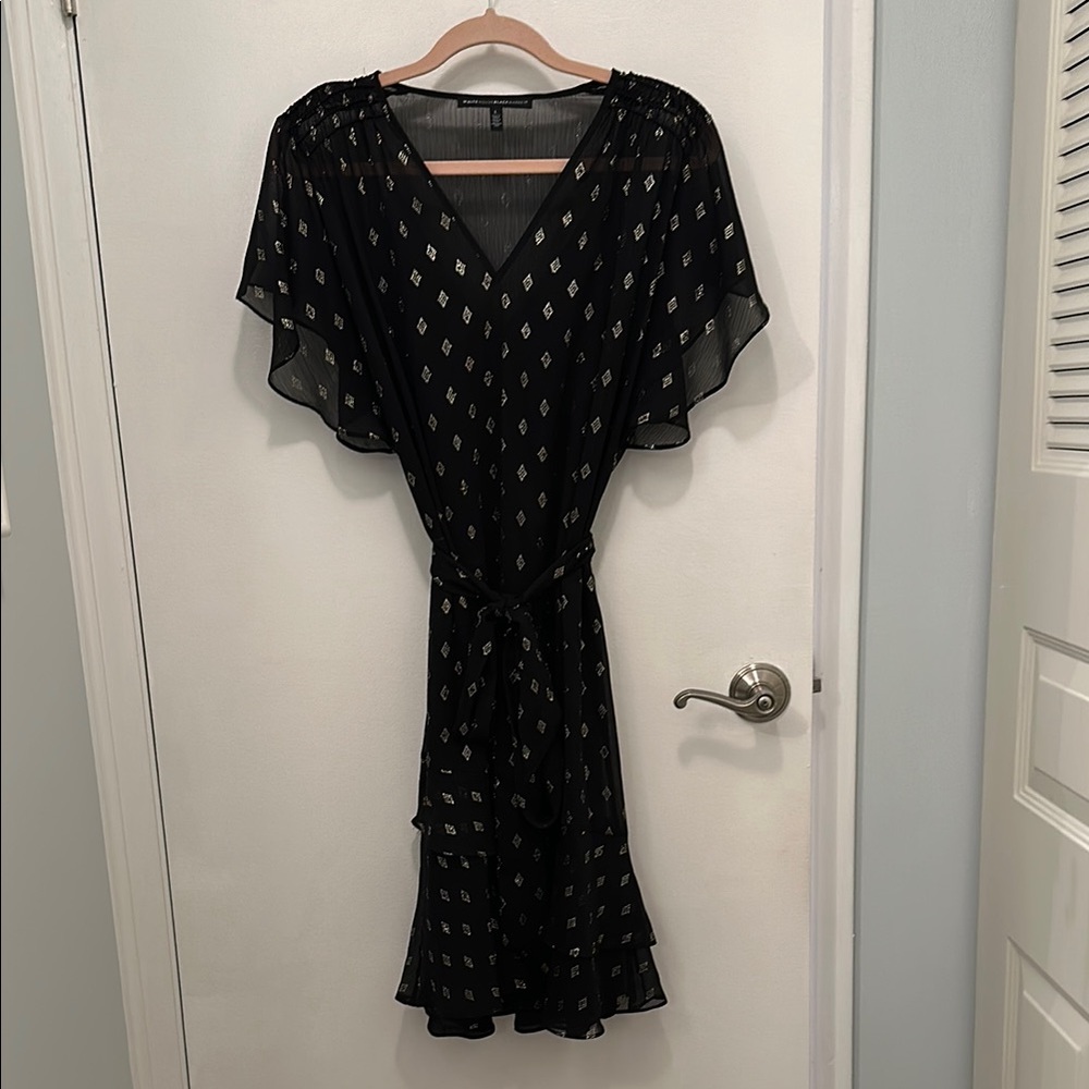 Black Patterned Dress with Flutter Sleeves